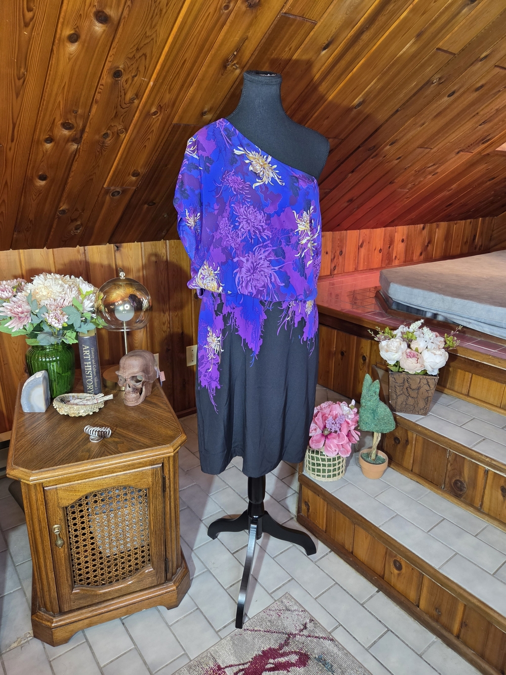 Elegant Purple Floral One-Shoulder Dress By Le Chateau